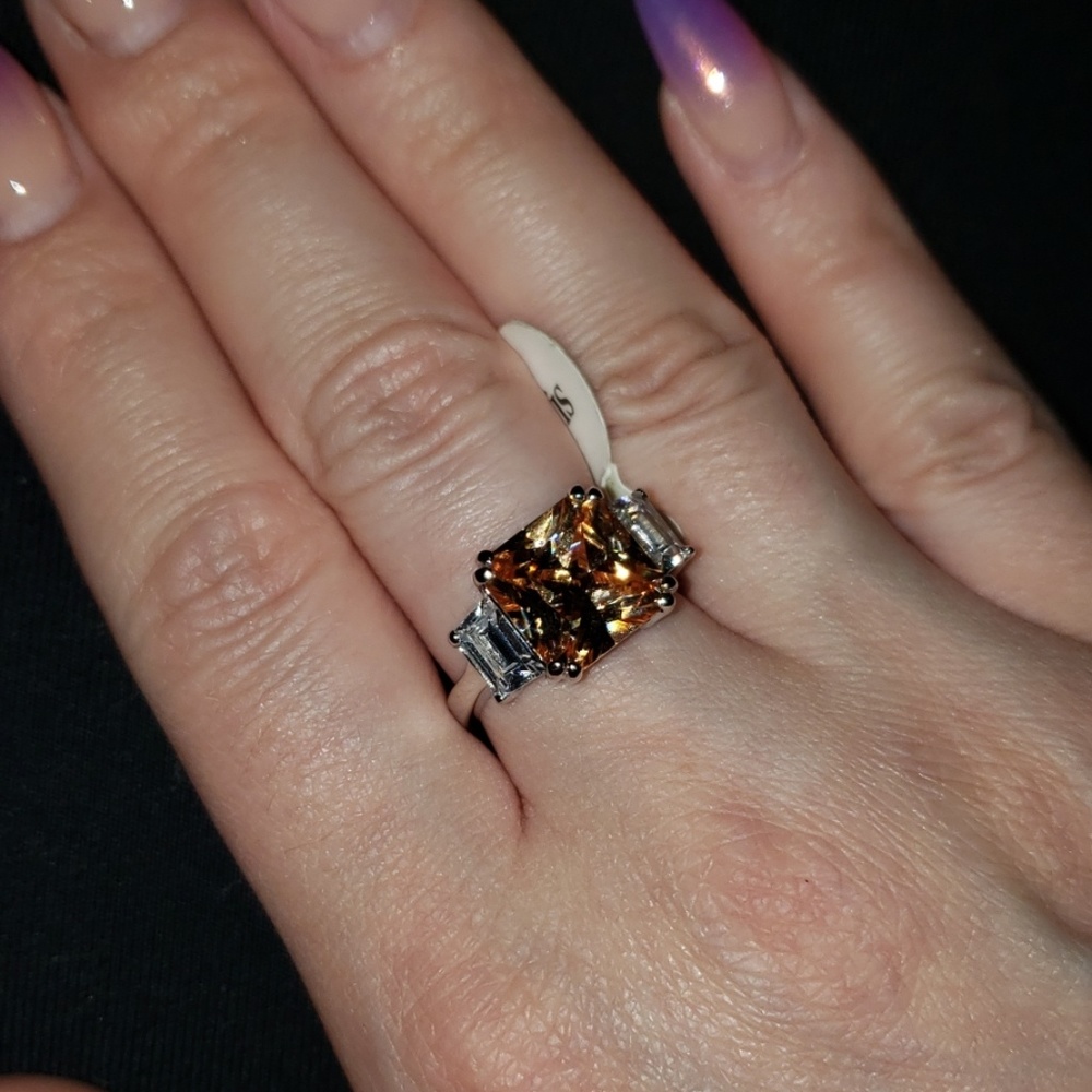sterling silver and amber cz cocktail ring